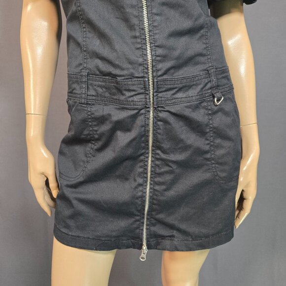 Y2K Black Cargo Mini Dress Size M Le Chateau Zip Up Flap Pocket Utility Emo Punk - Picture 2 of 12